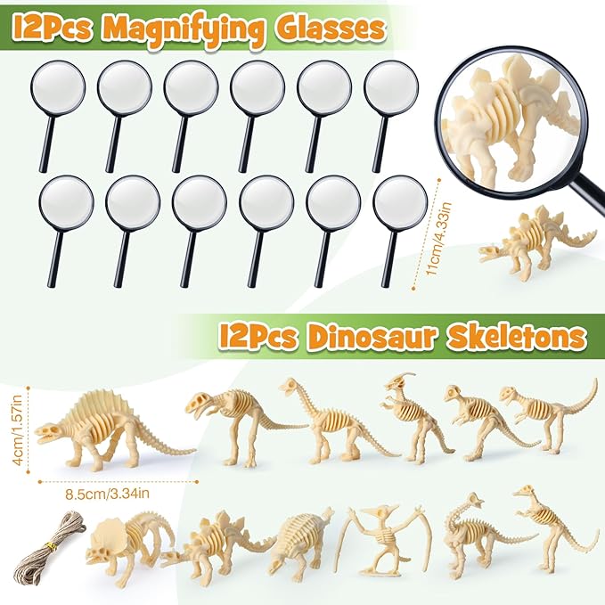 12 Sets Dinosaur Party Favors for Kids Birthday Magnifying Glasses