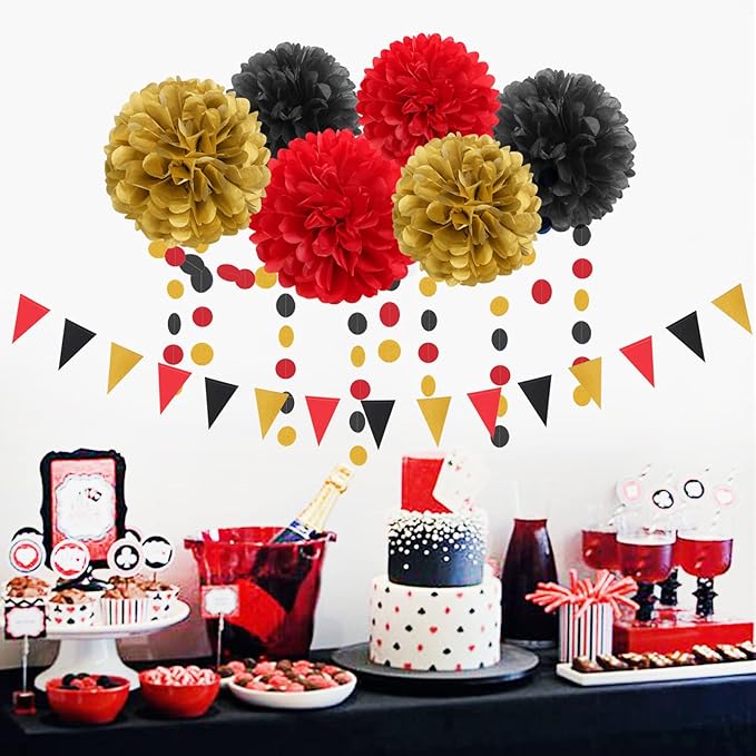 Red Black Gold Casino Theme Graduation Party Decorations 23pcs Kits