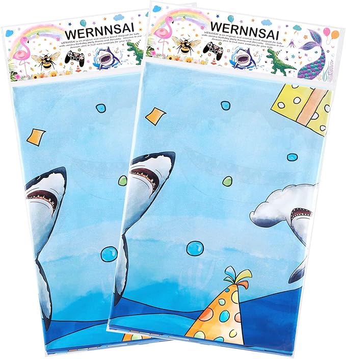 WERNNSAI Shark Table Cloth - 2PCS 54” x 108” Under The Sea Tablecloth