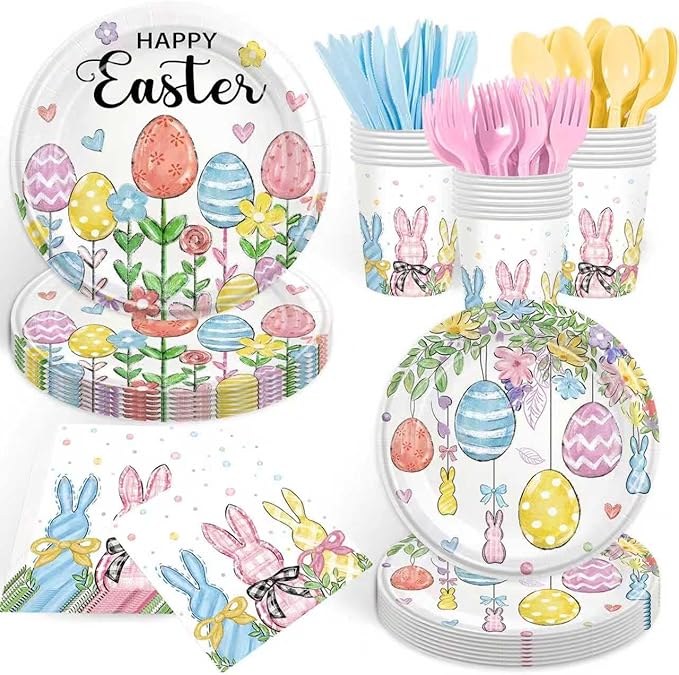 168PCS Happy Easter Party Supplies Floral Egg Party Decorations