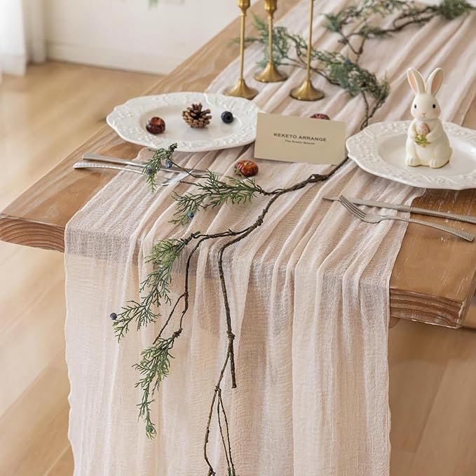 Keketoarrange 10pcs Beige Cheesecloth Table Runner Gauze Rustic 120