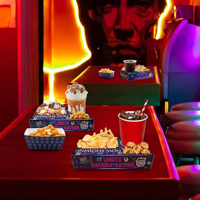 48Pcs Neon Glow Party Supplies Movie Night Paper Snack Trays Glow