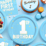 1st Birthday Decorations Boy Baby Blue Party Supplies Kit for 16