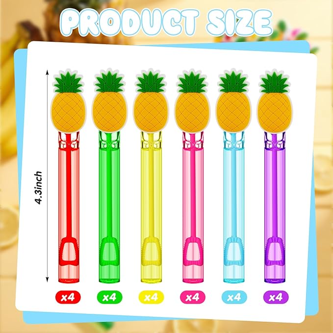 24 Pcs Pineapple Mini Bubble Wands Tropical Cartoon Ocean Theme Party