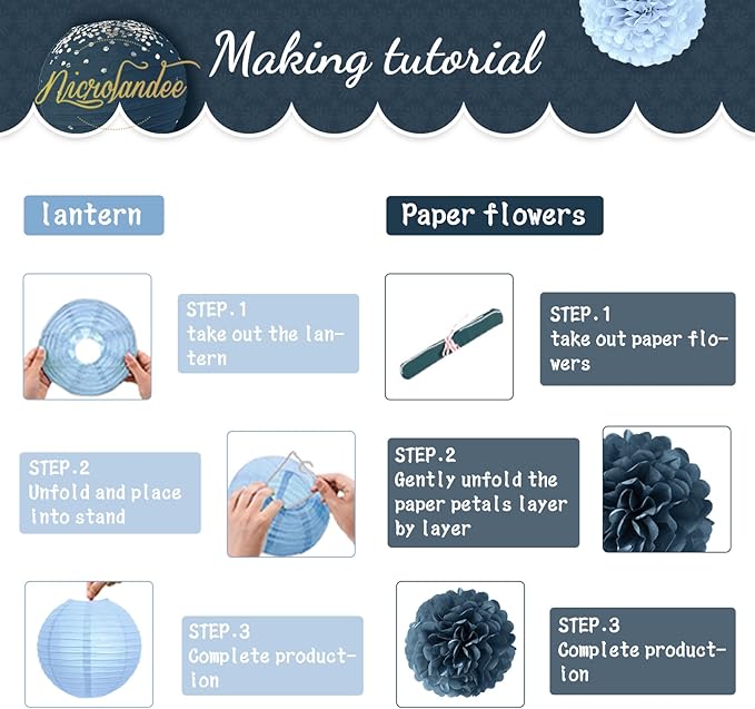 Dusty Blue Wedding Decorations 12 PCS Blue Grey Tissue Pom Poms