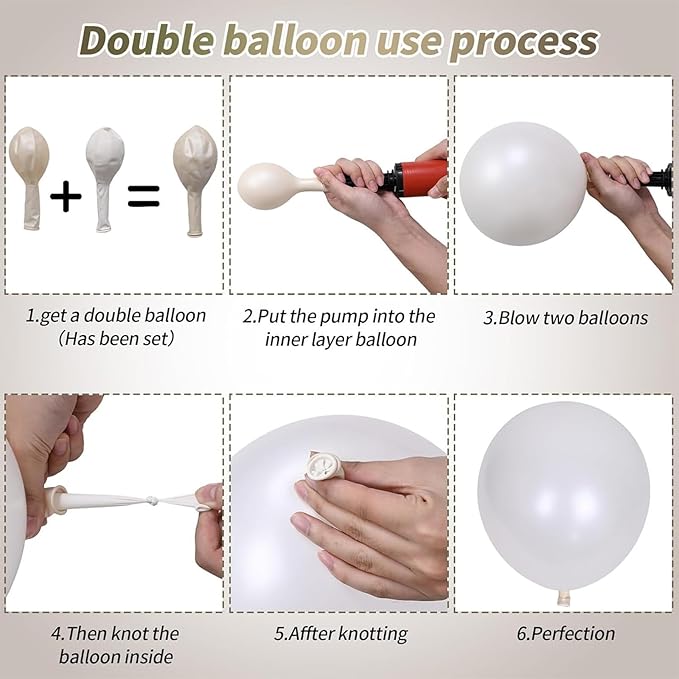 Champagne Gold and White Balloons, 12 Inch Double Stuffed Pearl White