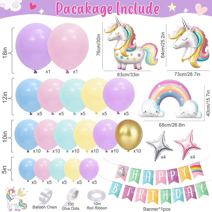 Unicorn Birthday Decorations for Girls Pastel Balloon Arch Kit Huge