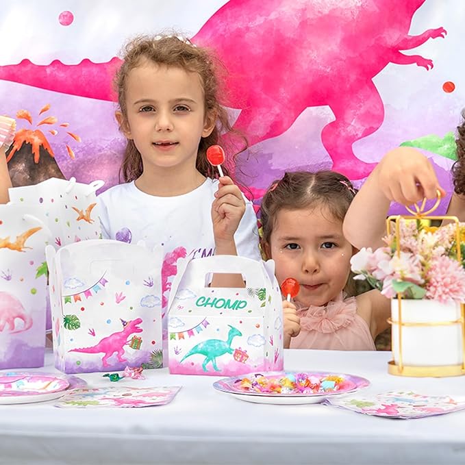 WERNNSAI 12 Pack Dinosaur Party Boxes - Girl Dinosaur Party