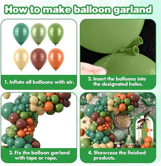 Dinosaur Balloon Arch 120 Pcs Dino Balloon Arch Garland Kit Olive