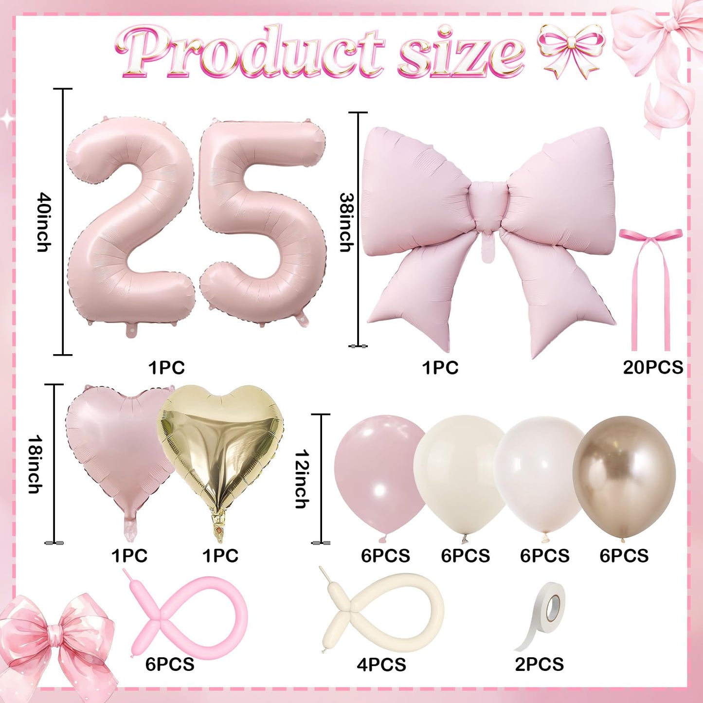 Pink 40 Inch Balloon Number 25 for 25th Birthday Decorations Women,