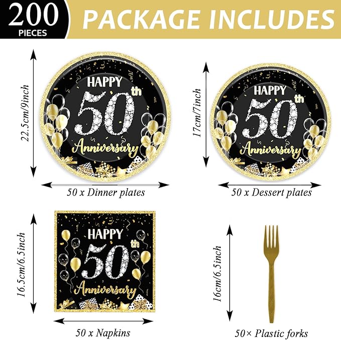 50 Guests 50th Anniversary Plates Napkins Party Supplies Employee
