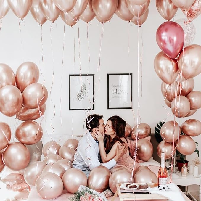 Metallic Rose Gold Balloons 20 pcs and PartyWoo Metallic Rose Gold
