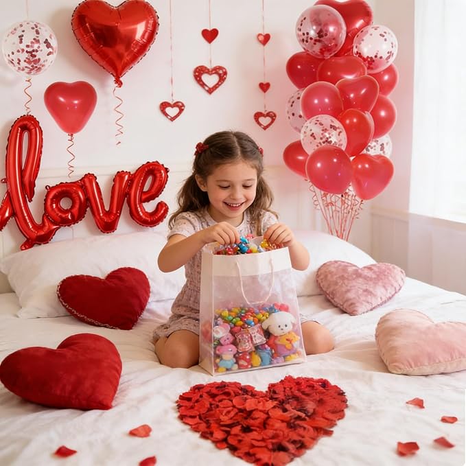Valentines Day Decorations with Red Heart Balloons and Love