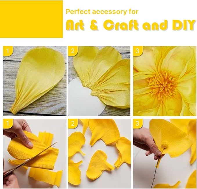 PartyWoo Yellow Crepe Paper Streamers 4pcs 328ft Pack of Pastel