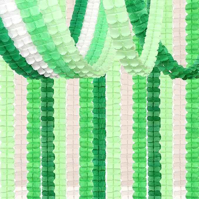 Green-White Party Decorations Streamers Garland - 157Ft Four-Leaf