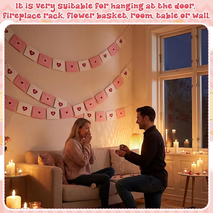 2 Pcs 19.7 ft Valentine Decoration Love Letter Garland Felt Love