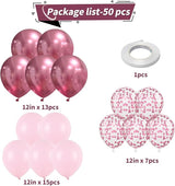 Pink Balloons Set, 12 Inch Pastel Baby Light Metallic Hot Pink