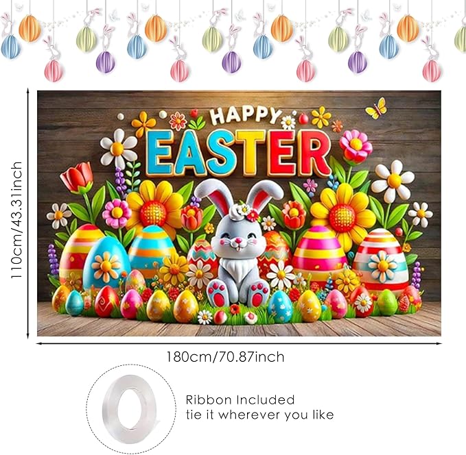 Easter Banner Polyester 43x70.86 Inches Banner Easter for Outdoor