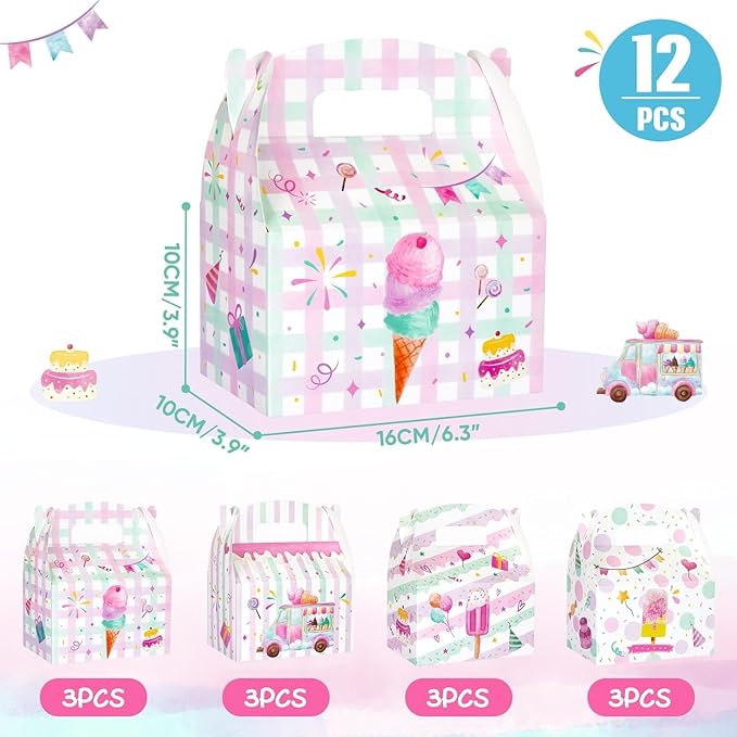 WERNNSAI 12 Pack Ice Cream Party Boxes - Ice Cream Birthday