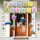 15 Piece Easter Decorations Kit with Foil Swirls Egg Garland &