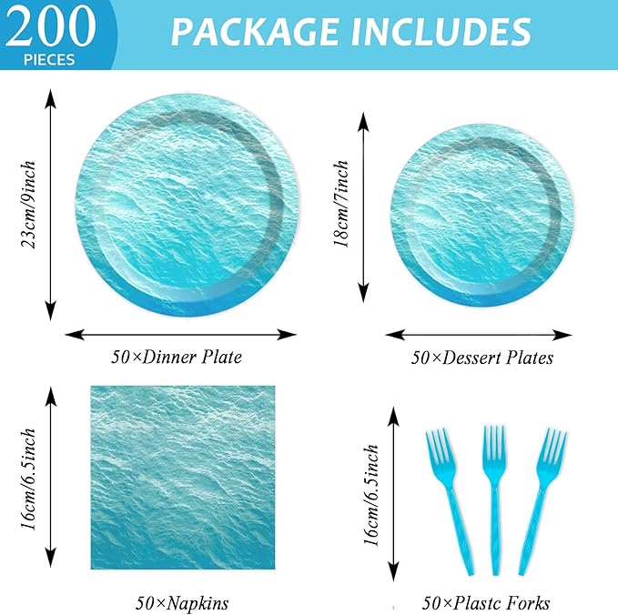 200 PCS Ocean Themed Paper Plates and Napkins Under the Sea Party