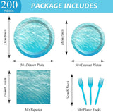 200 PCS Ocean Themed Paper Plates and Napkins Under the Sea Party