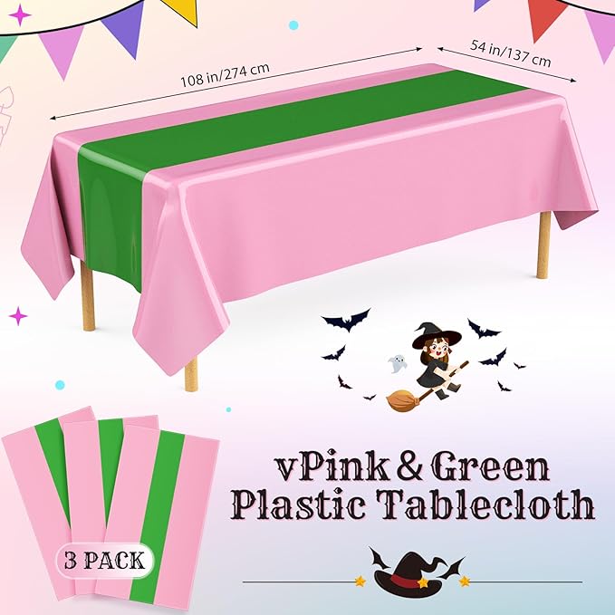 Oudain 3 Pcs Witch Princess Theme Party Pink & Green Party Tablecloth