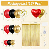 157Pcs Red Black Gold Balloons Garland Arch Kit with Glitter Fringe