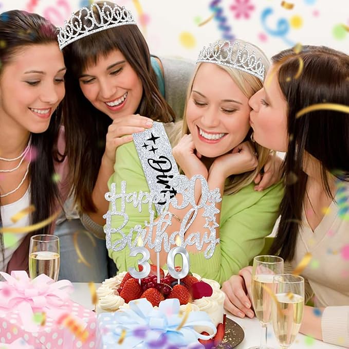 30th Birthday Decorations for Her Silver with 30th Birthday Sash and