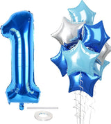 Dark Blue Number 1 Balloons, Big Royal Light Blue Silver Star One