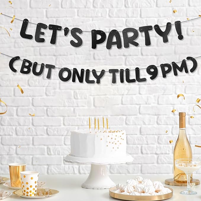 Yeaqee Pre-strung Glitter Funny Birthday Banner, Let's Party But Only