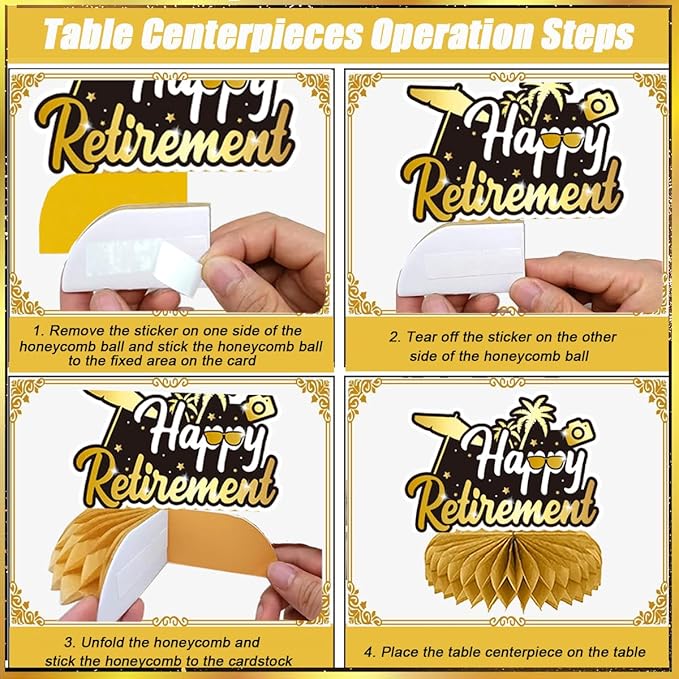 Happy Retirement Party Decorations Men Women, Black and Gold