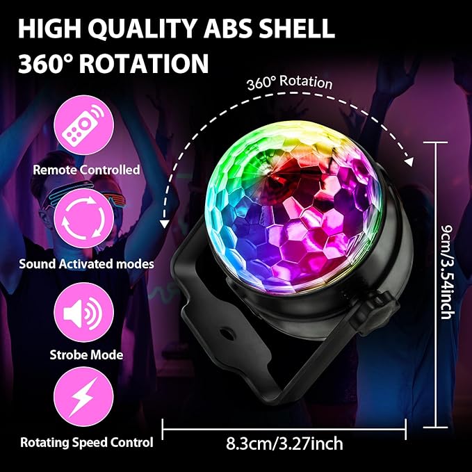 NEQUARE Disco Ball DJ Party Lights Sound Activated Remote Control