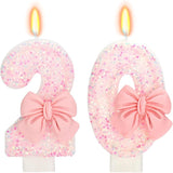 20th Birthday Candles for Cake, Pink Bow Number Cake Candles, 2.76
