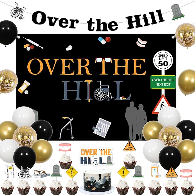 Over The Hill Birthday Decorations for Men Funny Over The Hill
