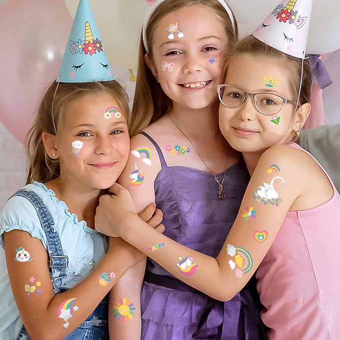 Temporary Tattoo for Kids Unicorn Rainbow Flower Cute-118 Glitter