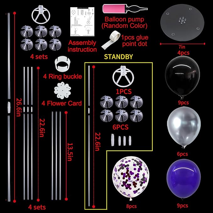 Halloween Balloons Black Silver Purple Confetti Balloons Stand