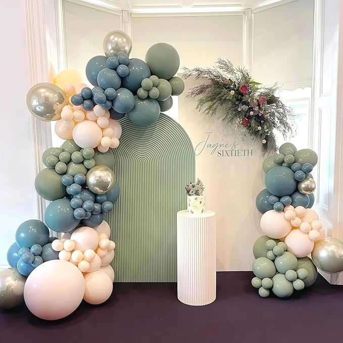 Sage Green and White Balloons, 12 Inch Dusty Olive Green Blue Ivory