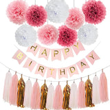 Pink Gold Birthday Party Decorations Set, pink Gold Glittery Happy