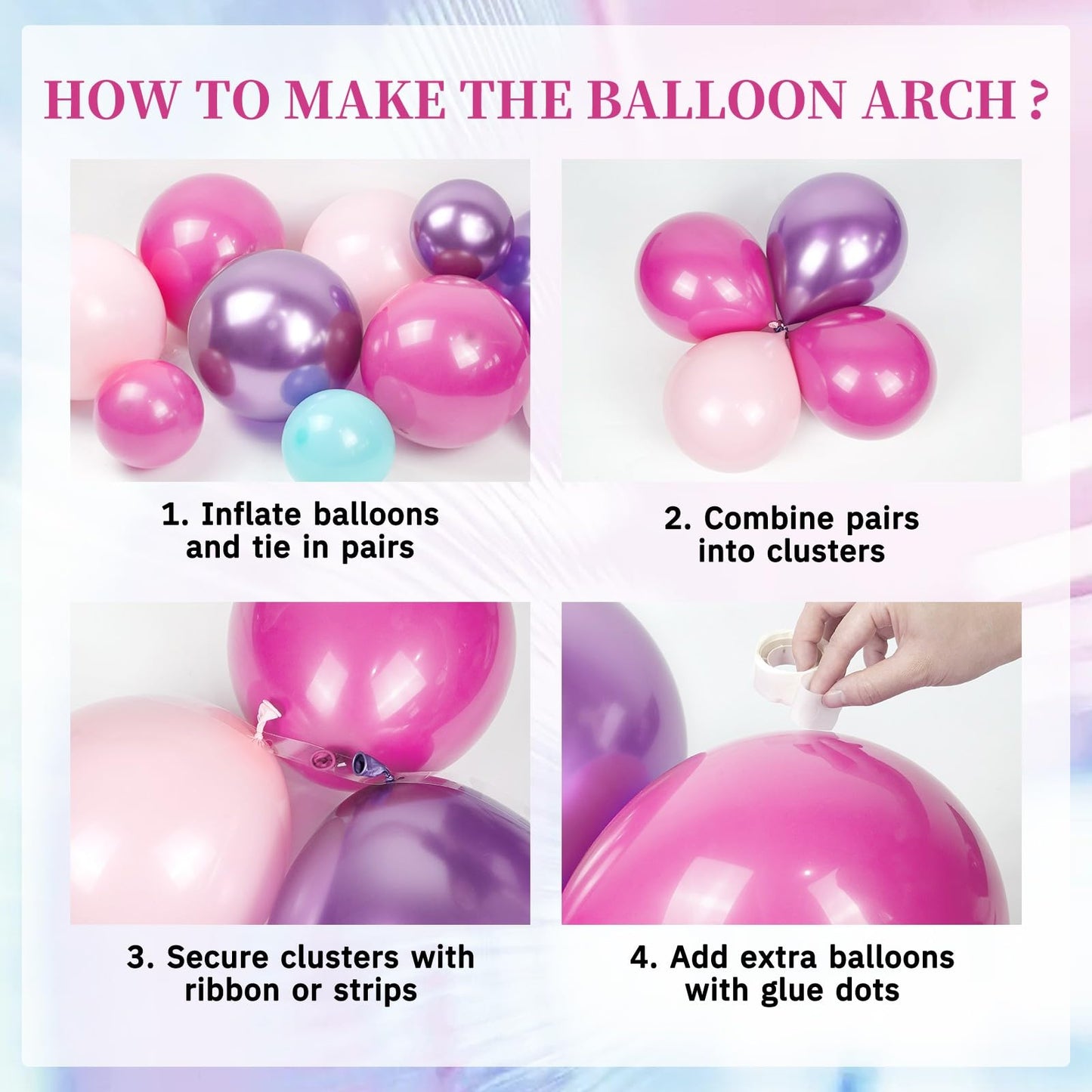 133pcs Pink and Purple Balloon Arch Kit, Light Pink Hot Pink Purple
