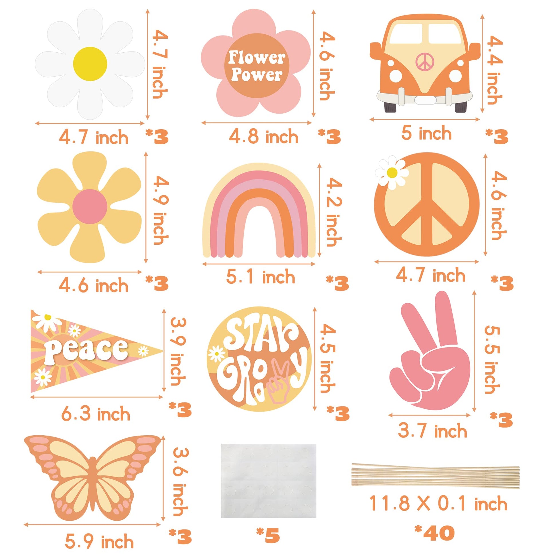 A1diee 30Pcs Groovy Retro Hippie Boho Party Centerpieces for Tables
