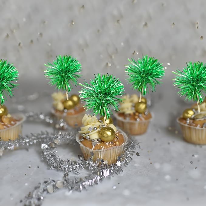 Gyufise 30Pcs Foil Firework Cupcake Toppers Sparkle Tinsel Cake #8