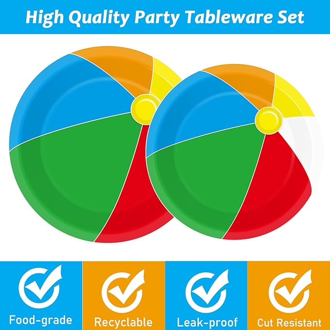 96 Pcs Beach Ball Party Supplies Tableware Summer Pool Ball Party