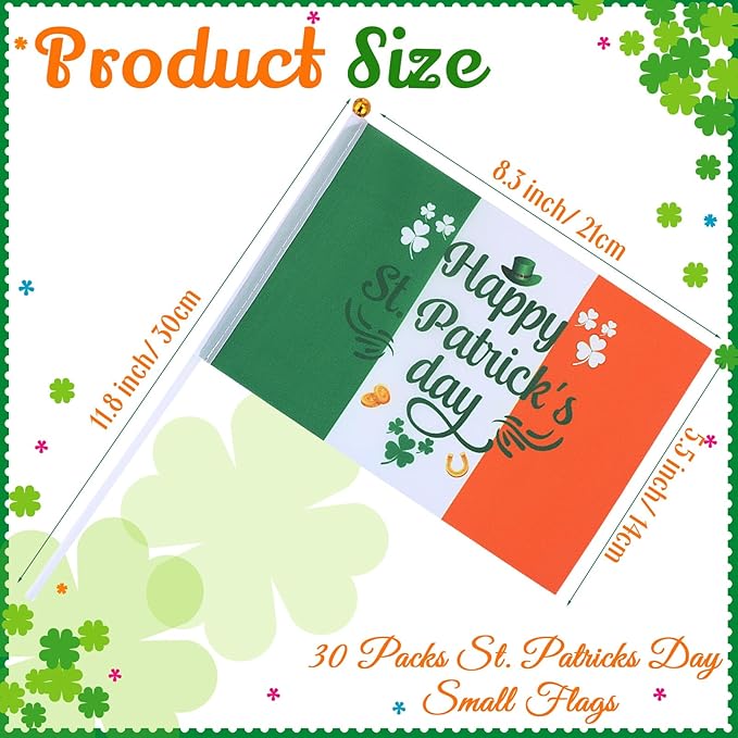 Outus 30 Pcs St Patricks Day Stick Flags Decorations Small Mini