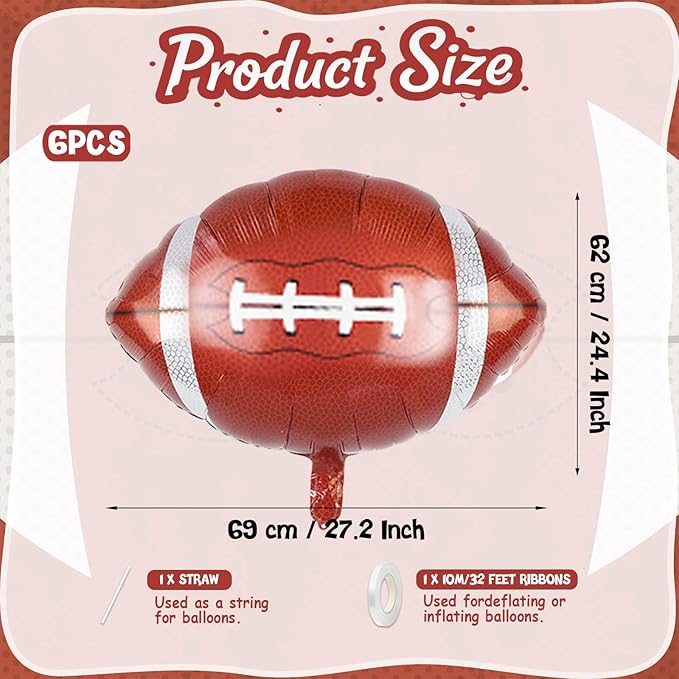 Biapian 26 Inch Football Balloons Set, Football Party Decorations, 6