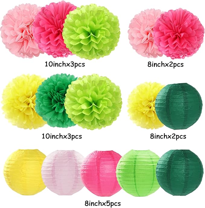 Hawaiian Summer Pool Party Decorations Paper Flowers Lanterns 15pcs