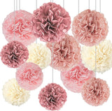 Boho Party Decoration,12pcs Blush Pink, Dusty Rose, Mauve, Cream