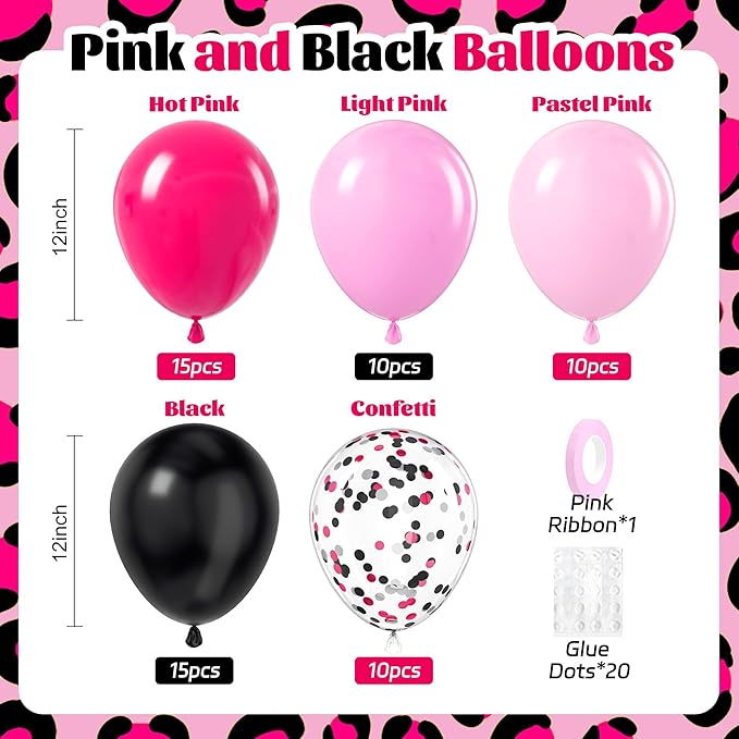 Pink and Black Balloons, 60pcs 12inch Hot Pink Black Pastel Pink