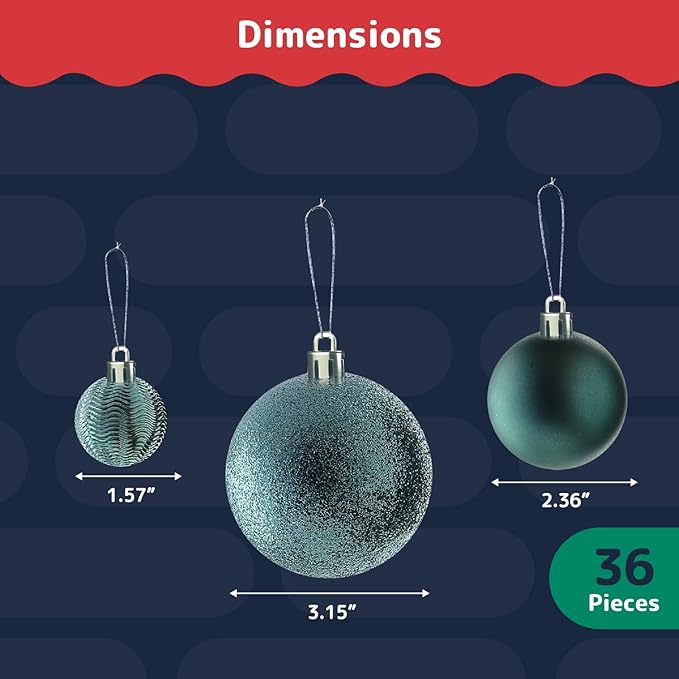 Prextex 36-Pieces Christmas Ornaments Set - Shatterproof, Festive