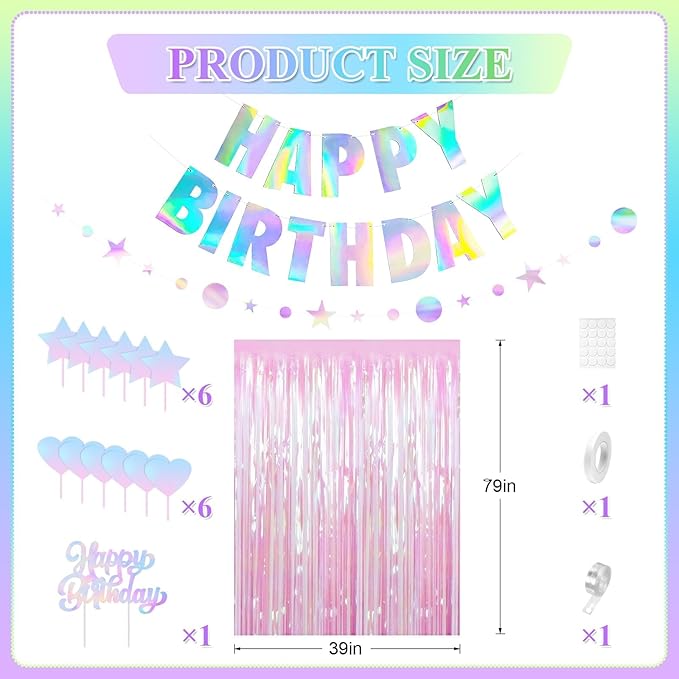 Mermaid Birthday Decorations for Girls Women Iridescent Birthday